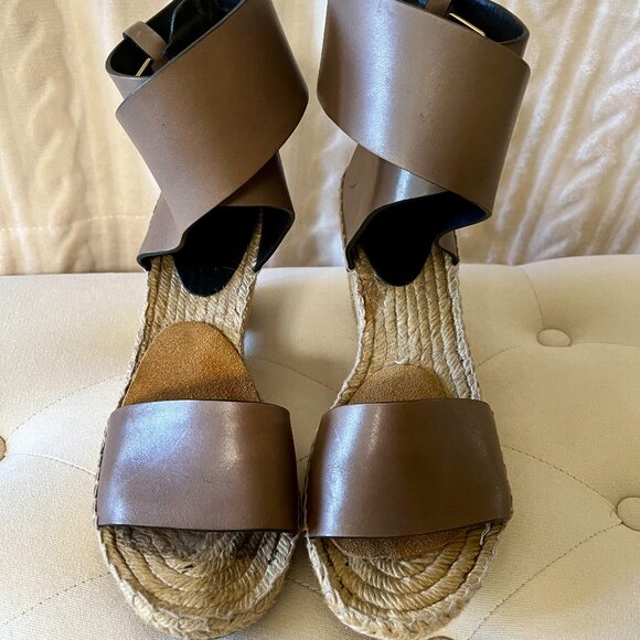 Celine Leather Ankle Wrap Espadrilles Wedge - Picture 1 of 7